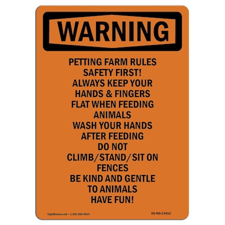 OSHA WARNING Sign, Petting Farm Rules Safety First!, 18in X 12in Aluminum